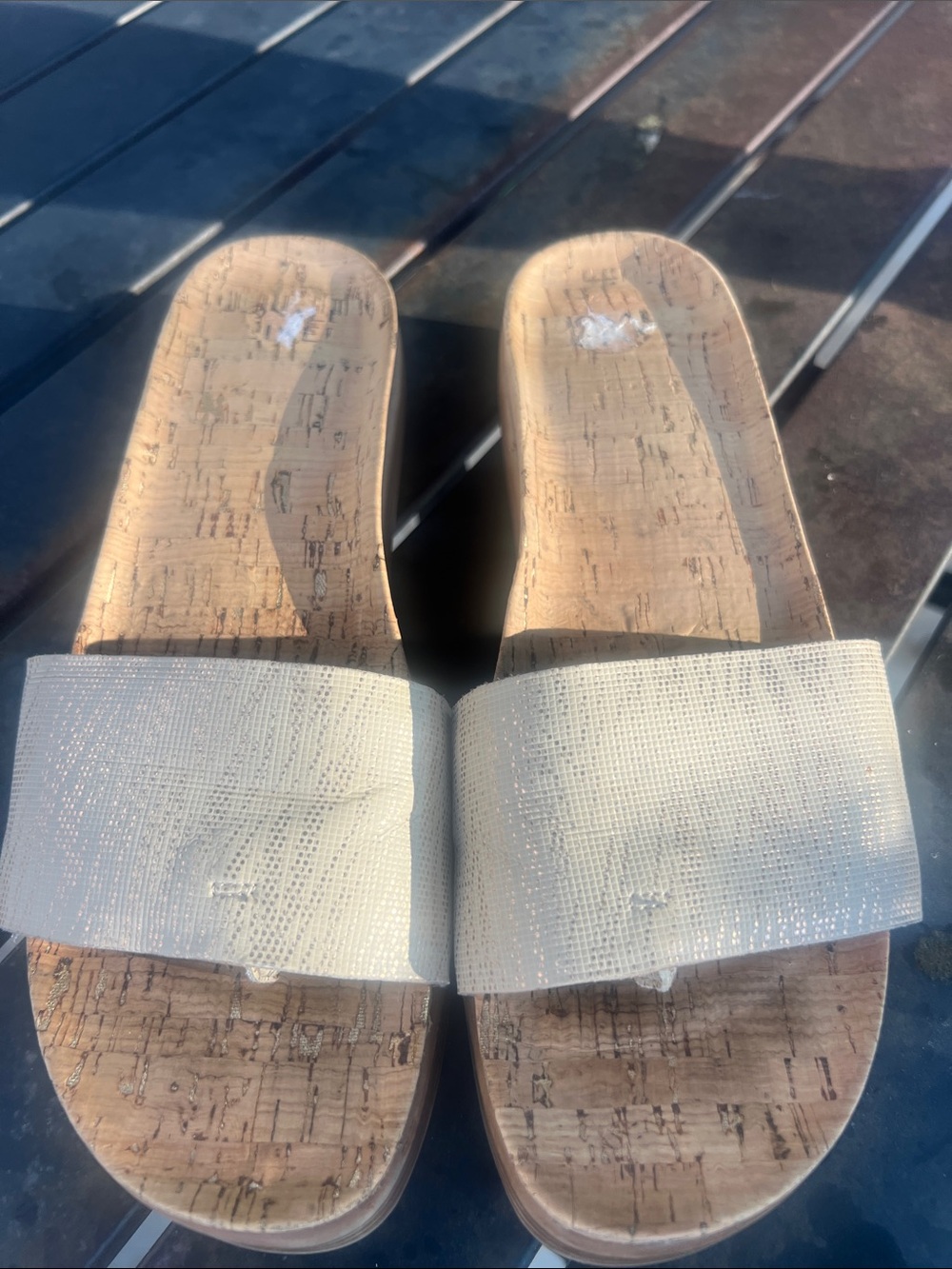 Donald J. Pliner Cream Textured Slide Wedges